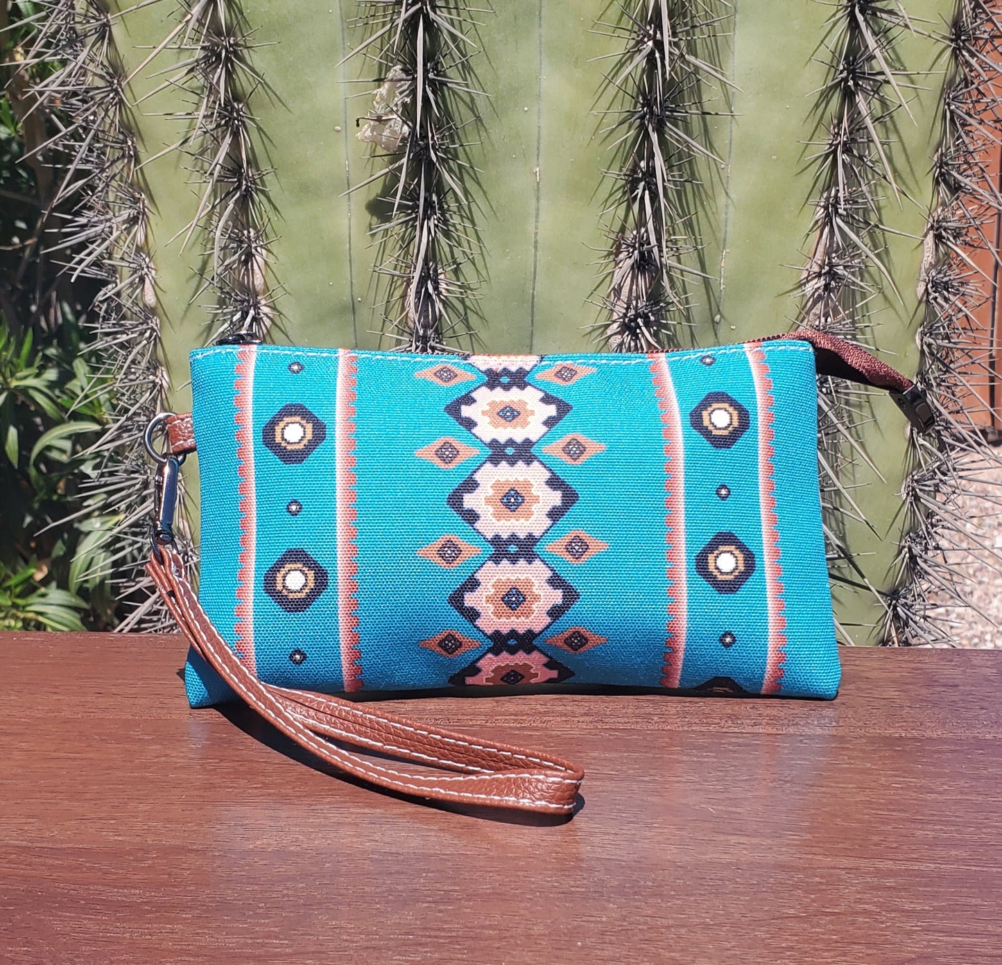Blue Aztec Wristlet Clutch