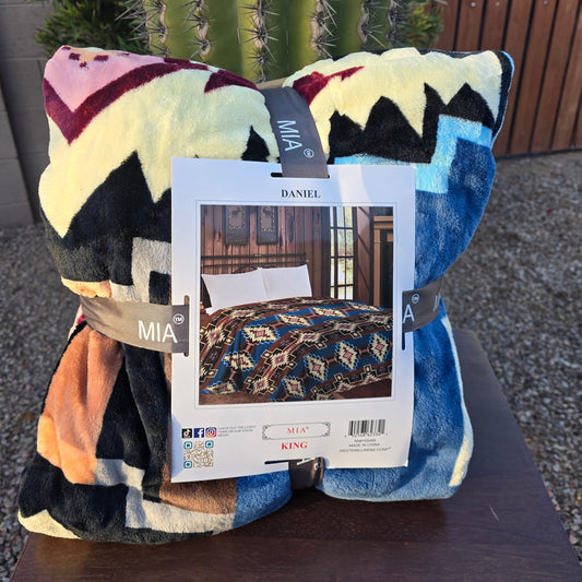 Brown & Blue Aztec King MIA Blanket