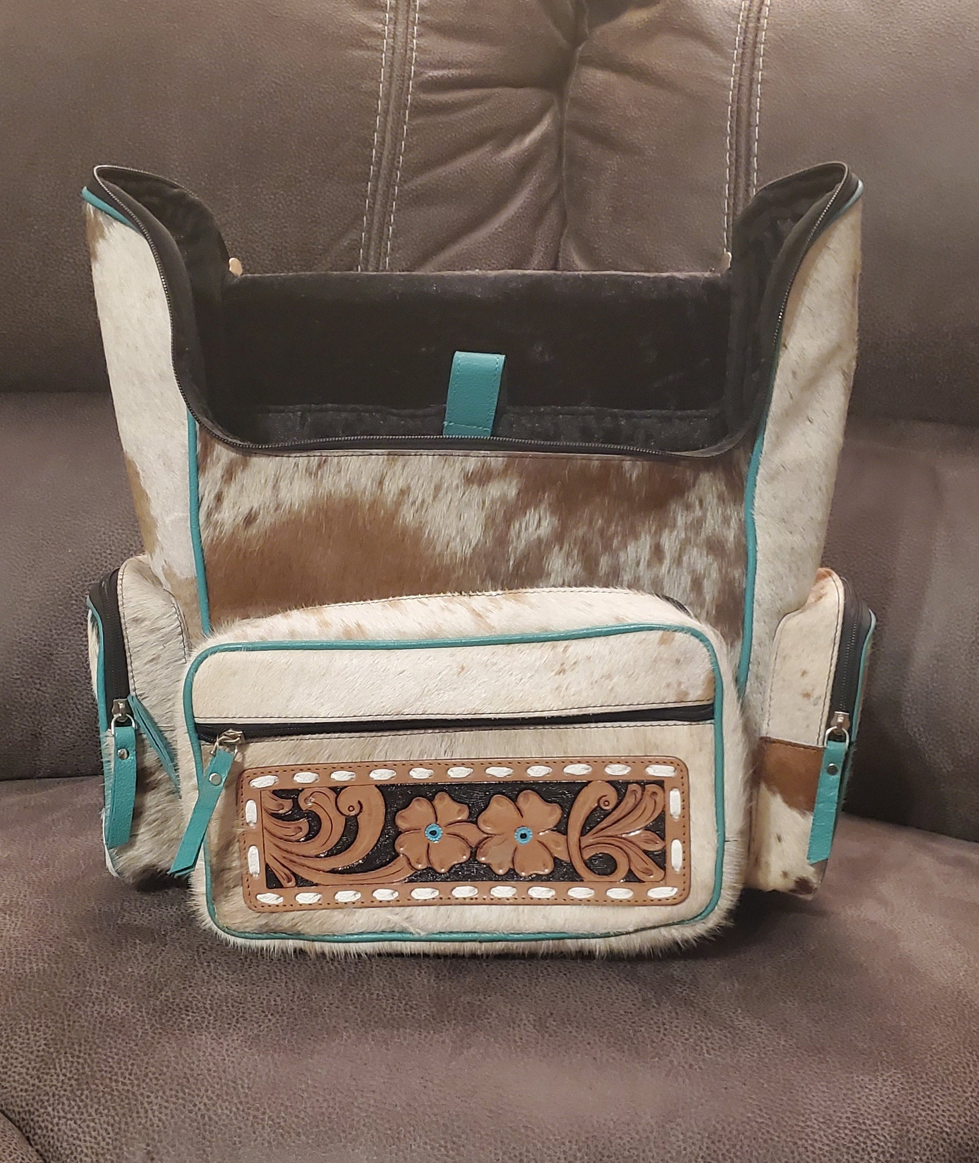 Cowhide & Tooled Leather Backpack 3