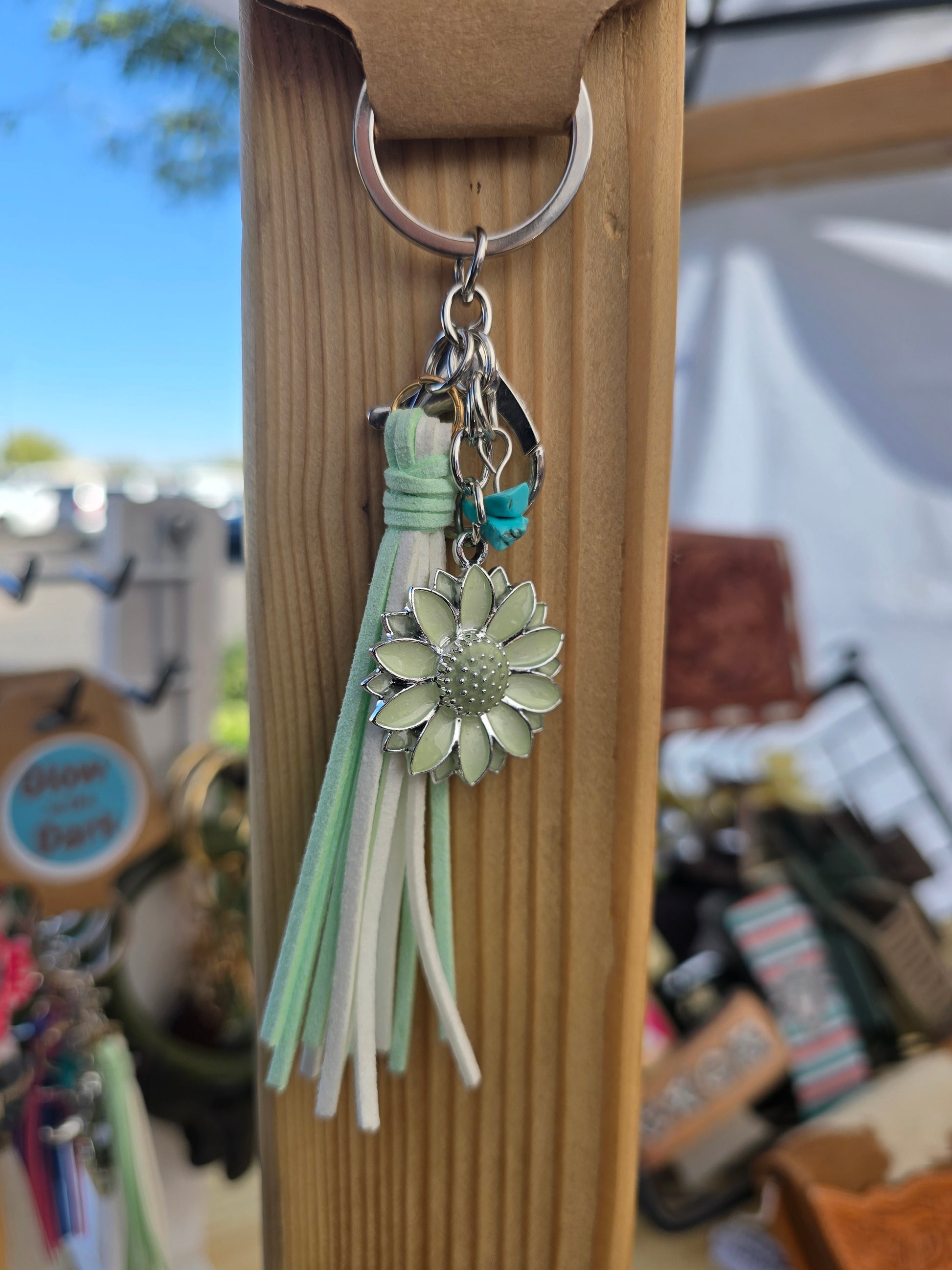 Green Flower glow in the dark key chain