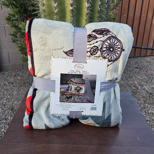 Grey Horse & Dream Catcher Sherpa Throw Blanket