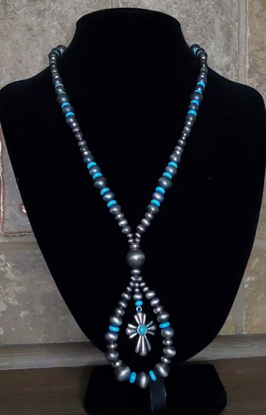 Beaded Cross Loop Necklace