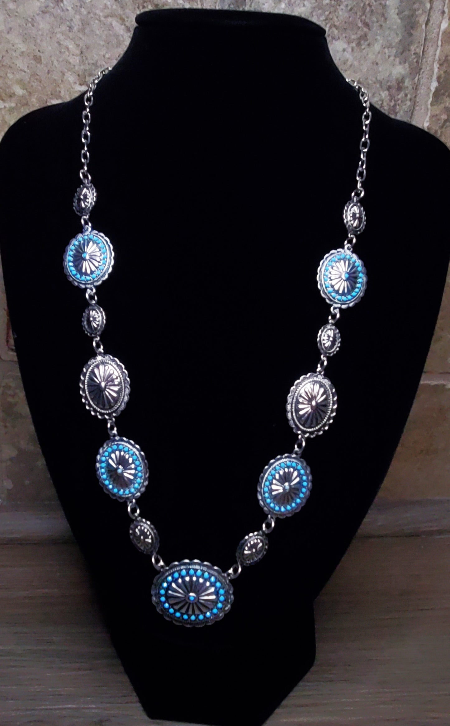 Turquoise & Silver Concho Necklace