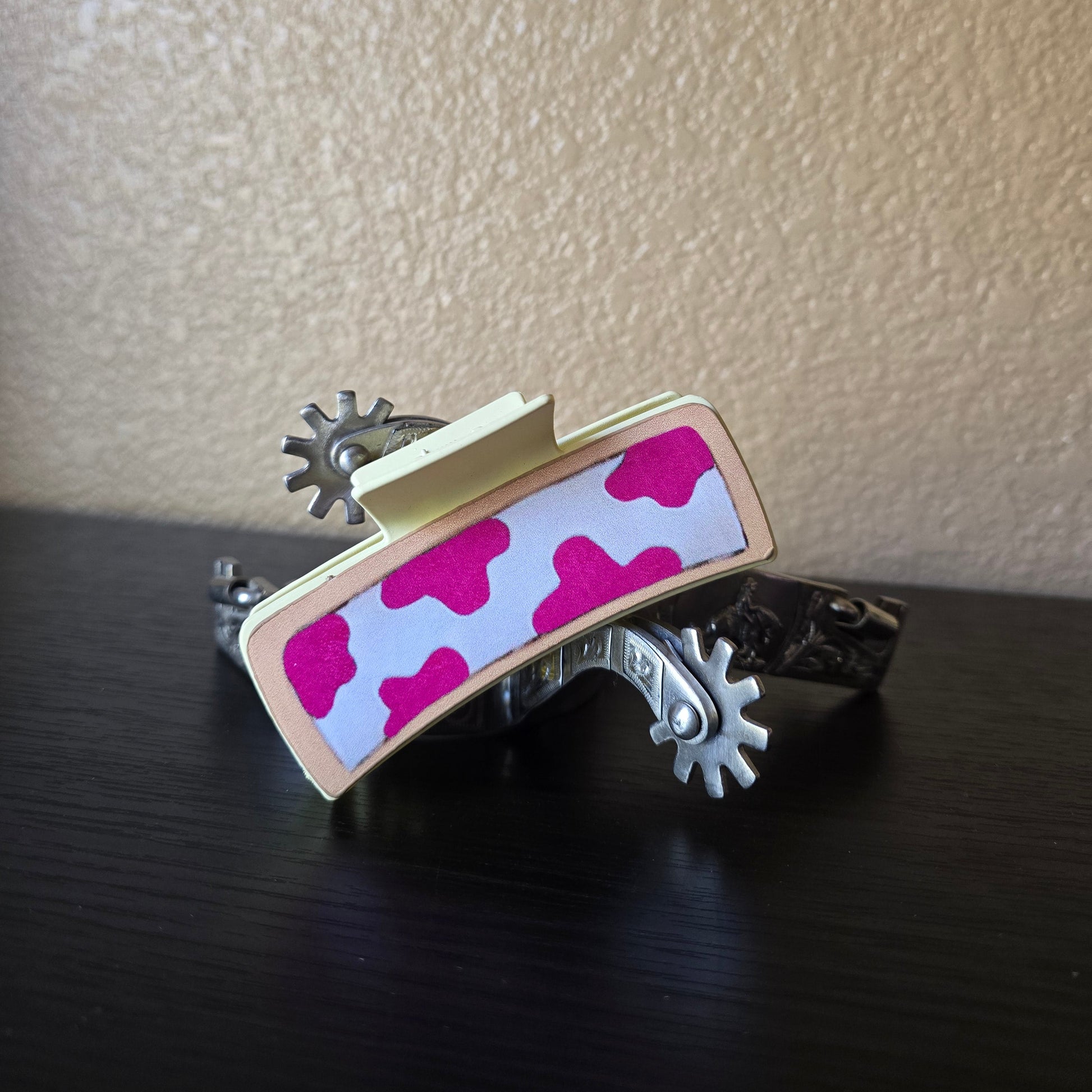 Pink Cow Print Hair Claw Clip