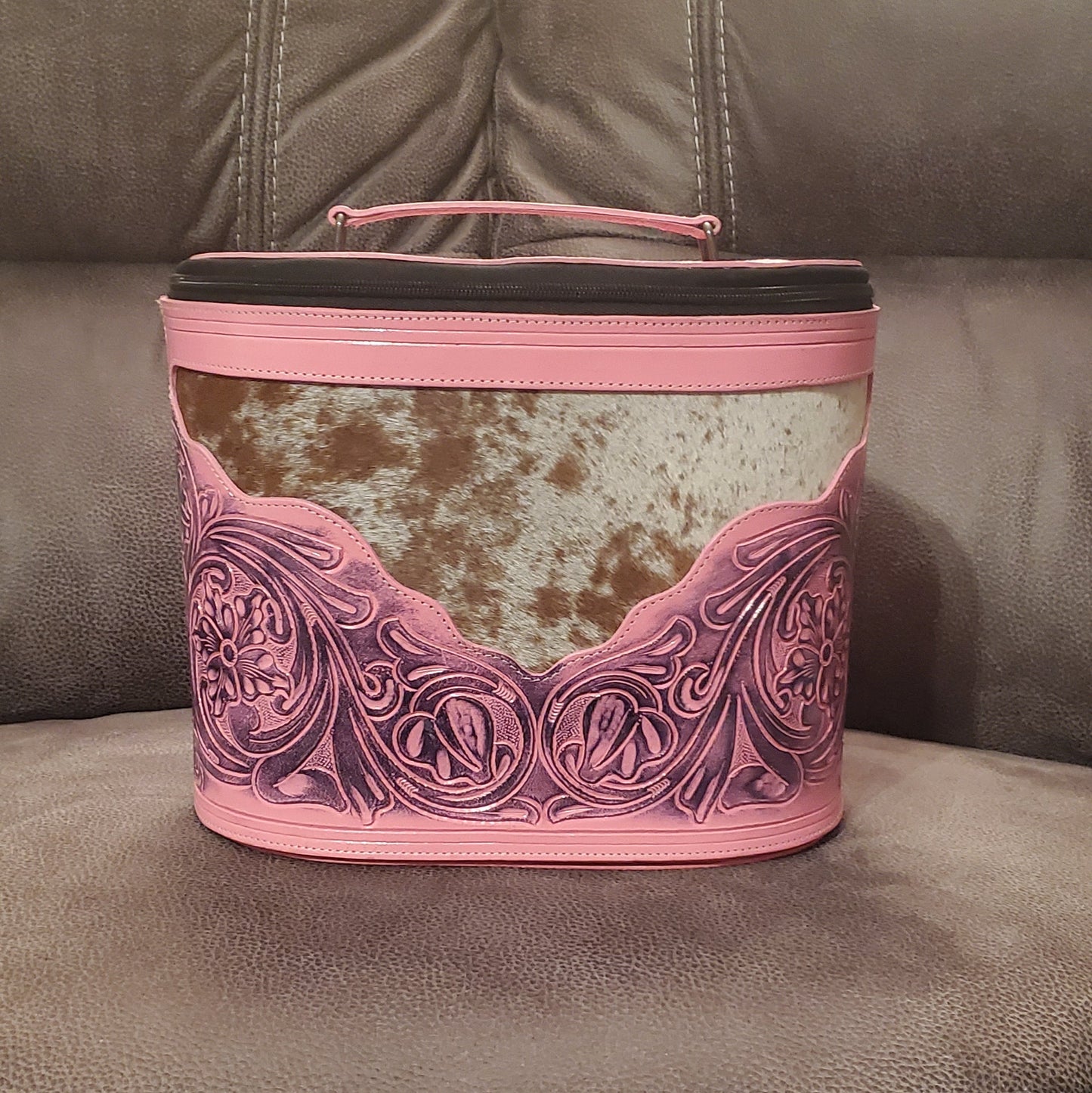 Pink Leather and Cowhide Make Up Tote
