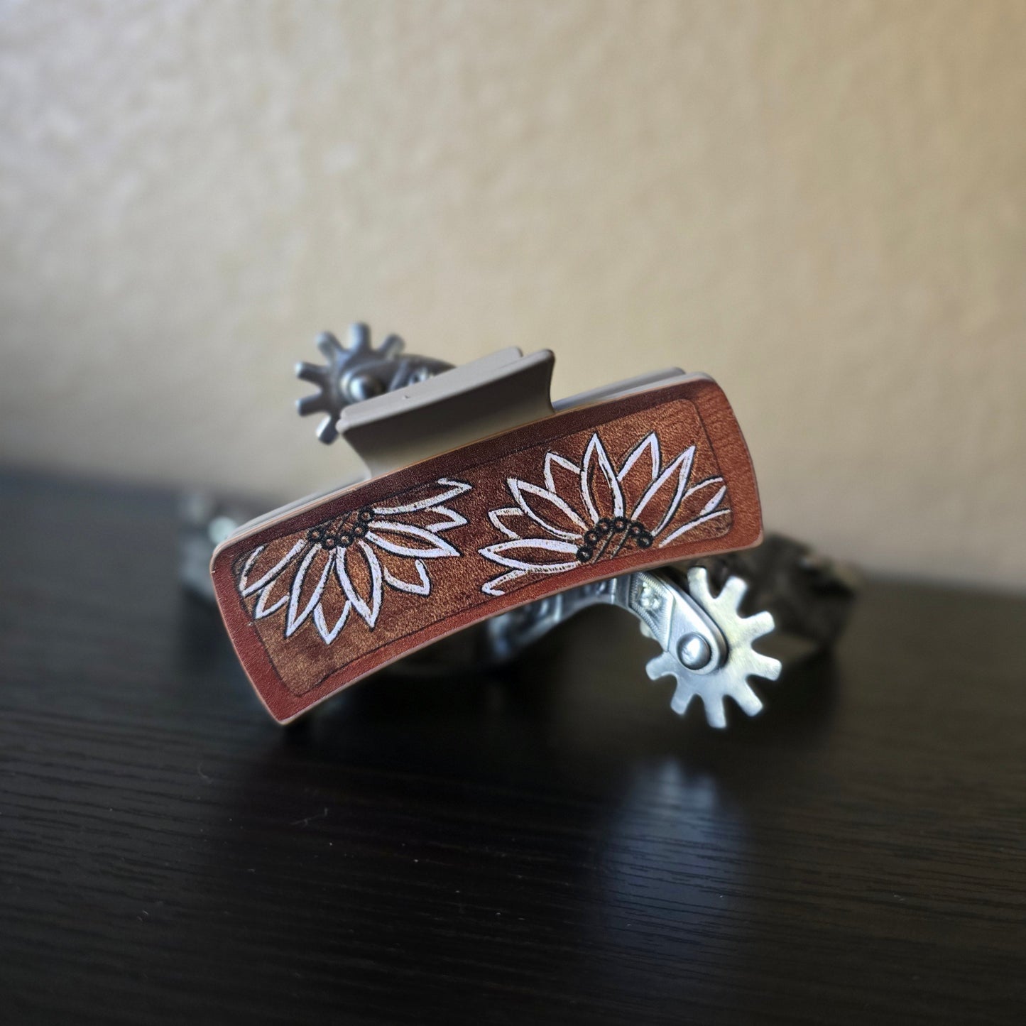 Sunflower Design Tan Hair Claw Clip