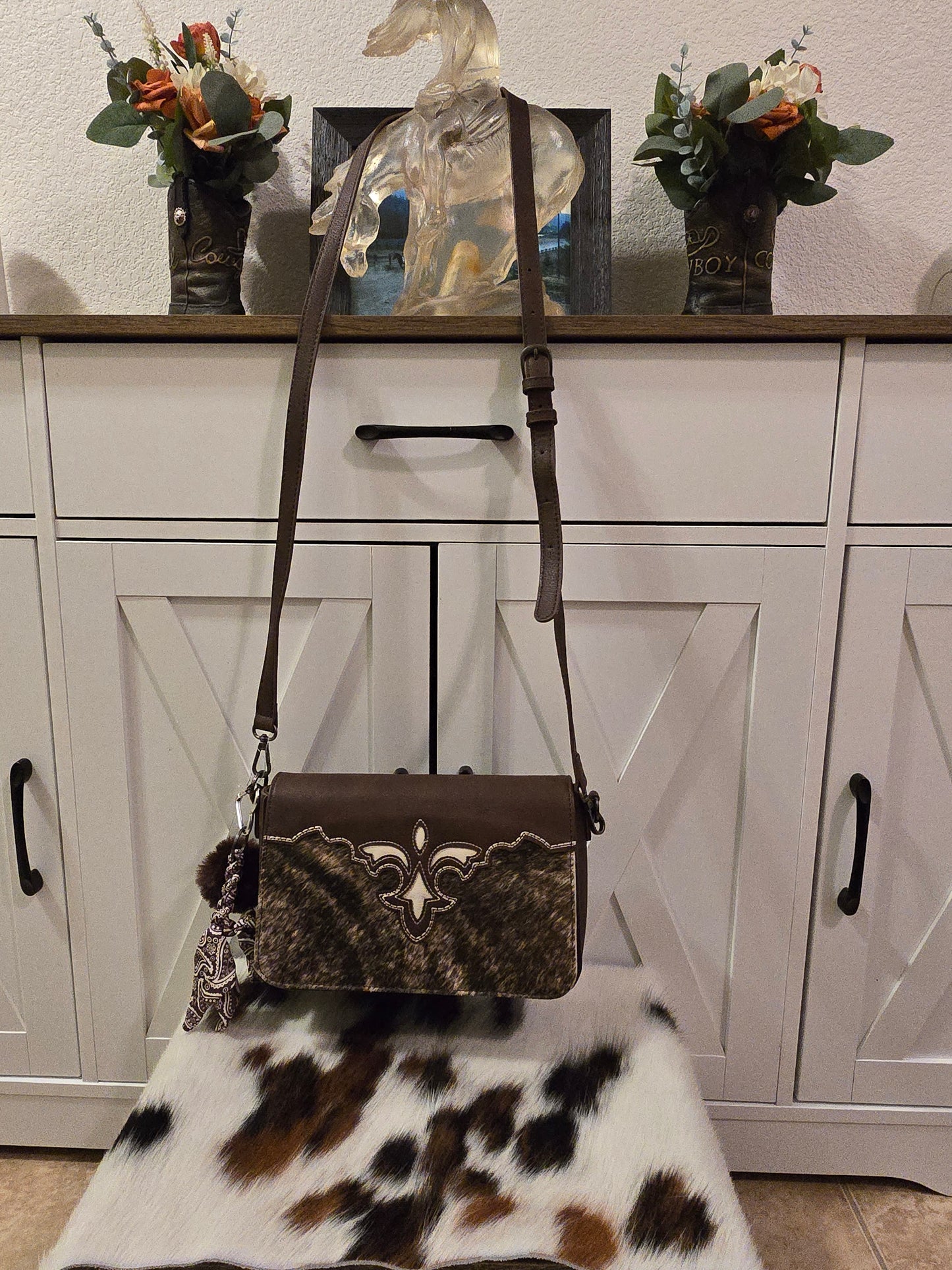 Trinity Ranch Leather & Cowhide Crossbody Purse with Wallet