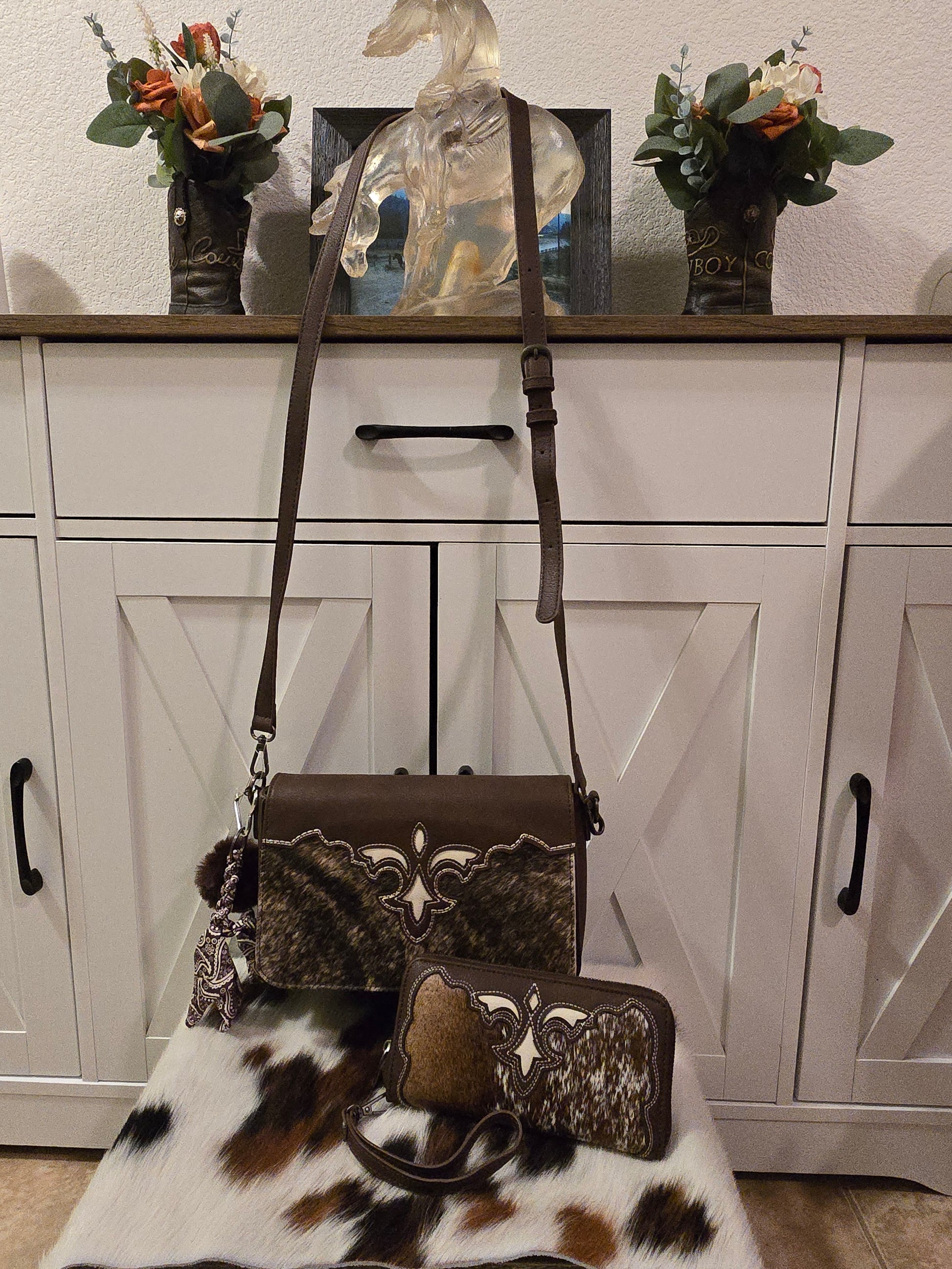 Trinity Ranch Leather & Cowhide Crossbody Purse with Wallet