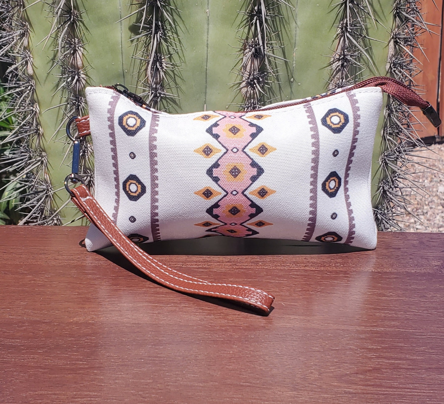 White Aztec Wristlet Clutch