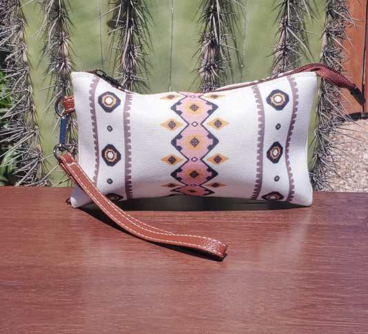 White Aztec Wristlet Clutch