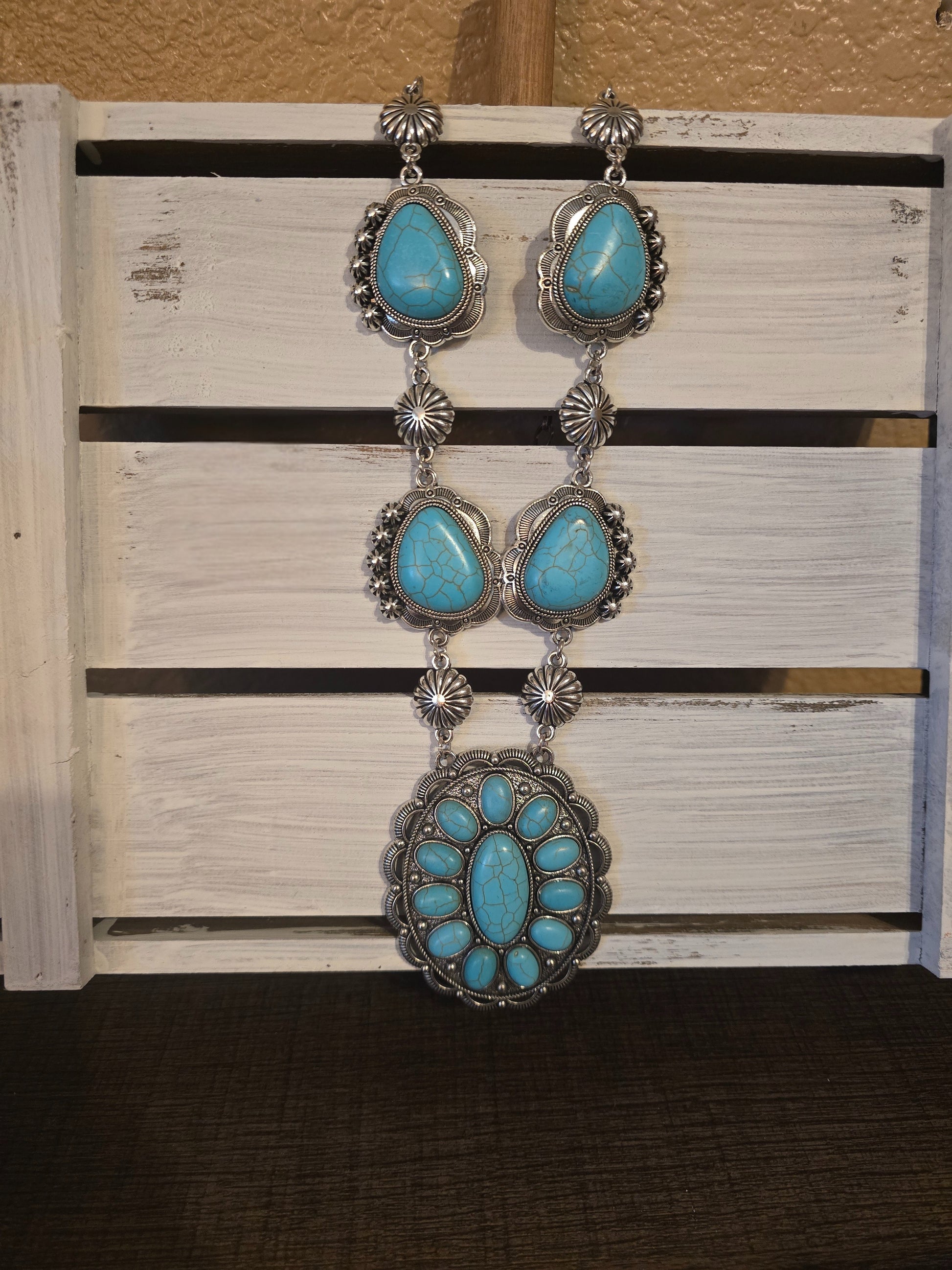 Large turquoise concho necklace 