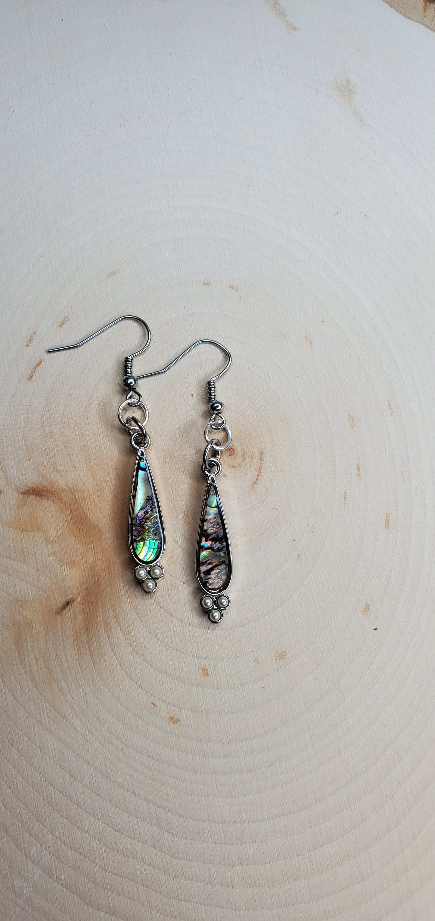 Teardrop Pearl and Abalone Earrings