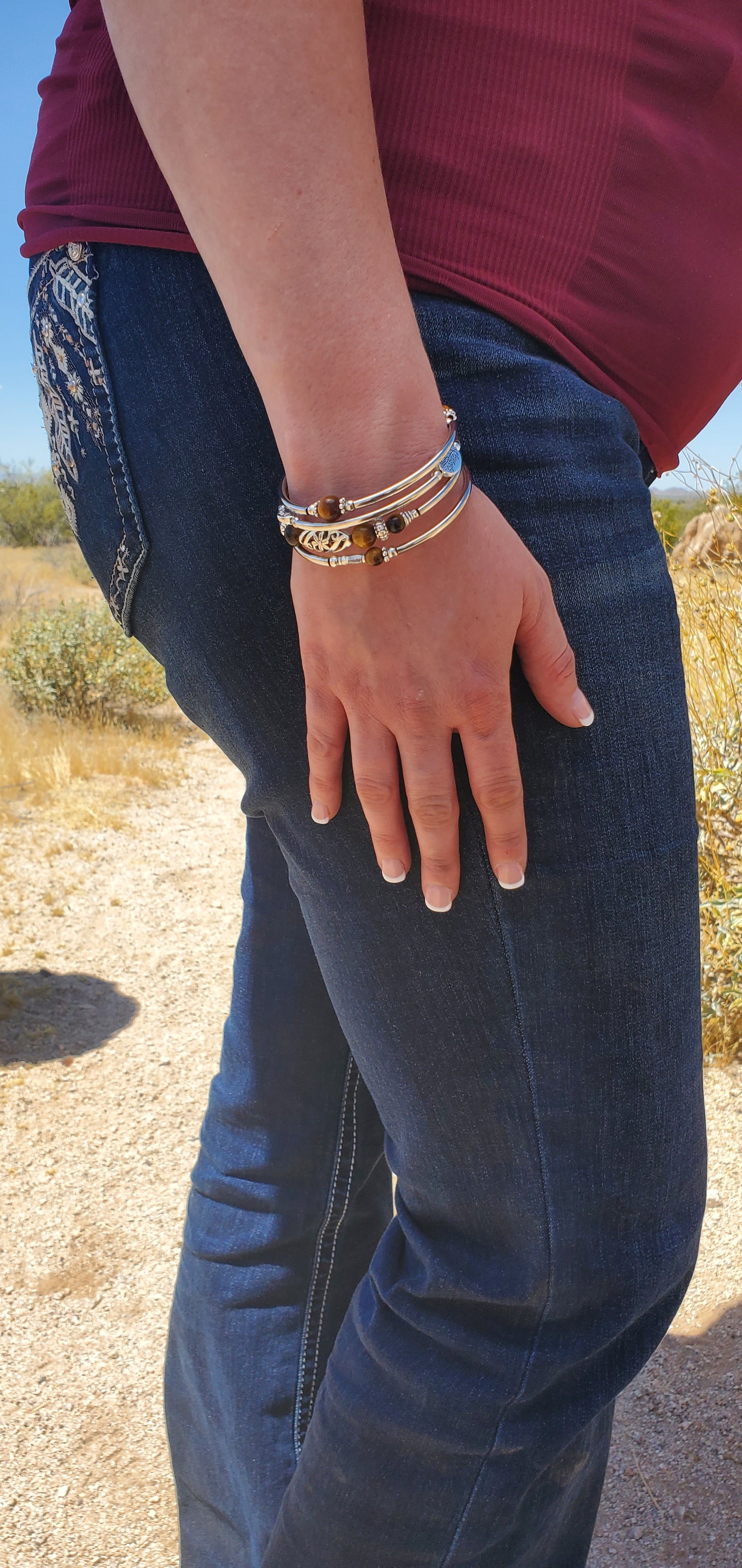 Silver Layer Wrapped Tiger Eye Bracelet