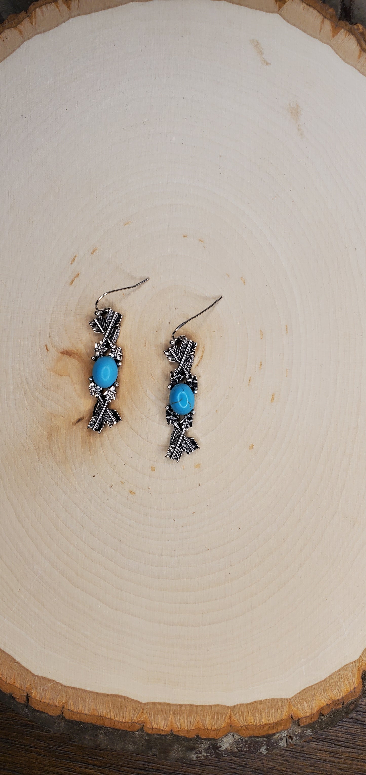 Turquoise with Silvertone Arrows Earrings