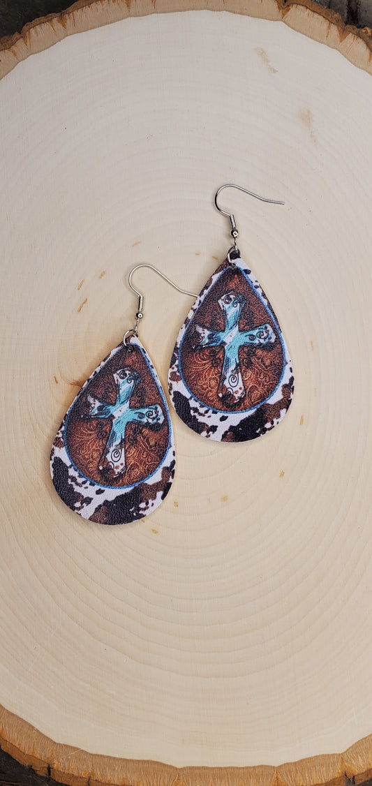 Faux Leather Cross Earrings