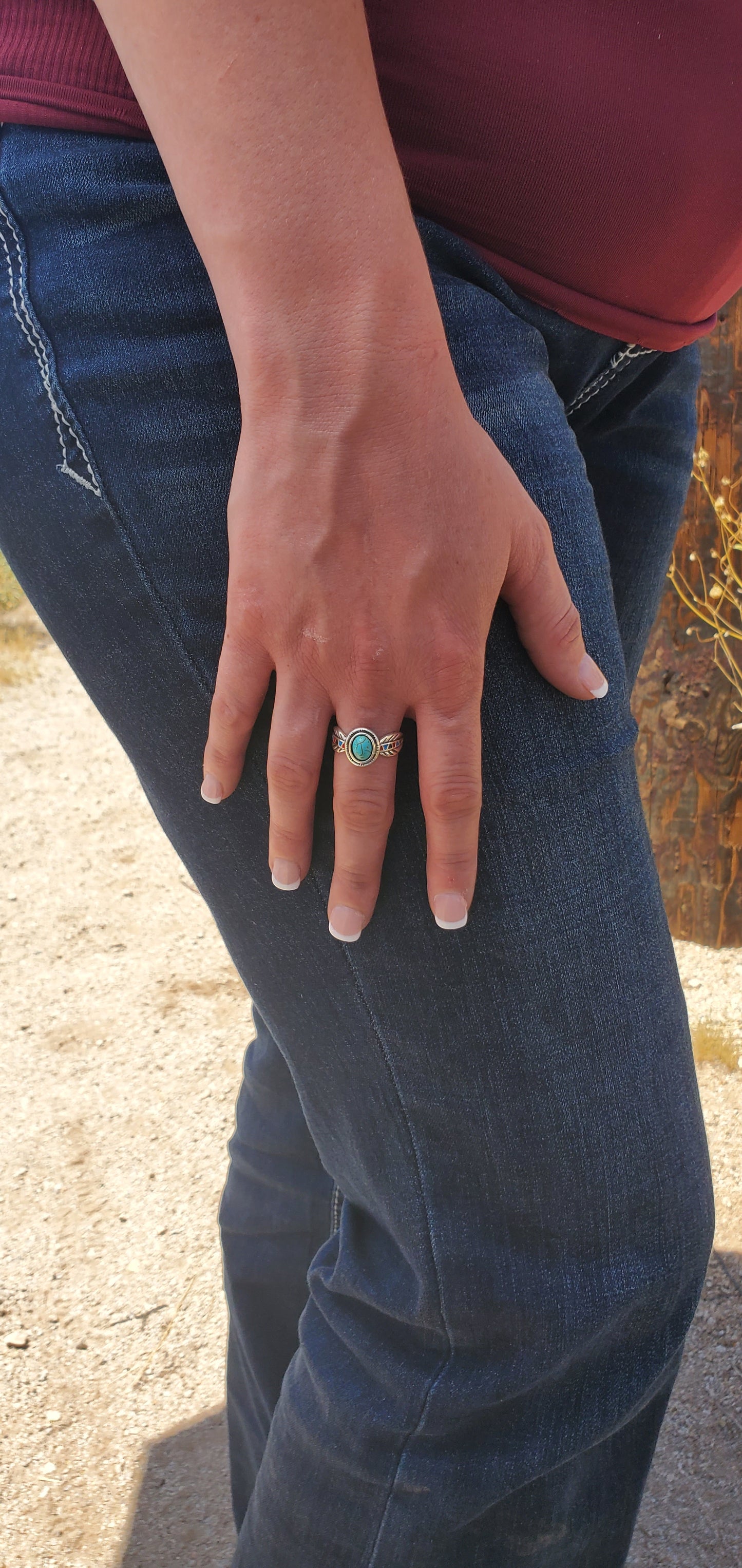 Turquoise Eagle Feather Ring