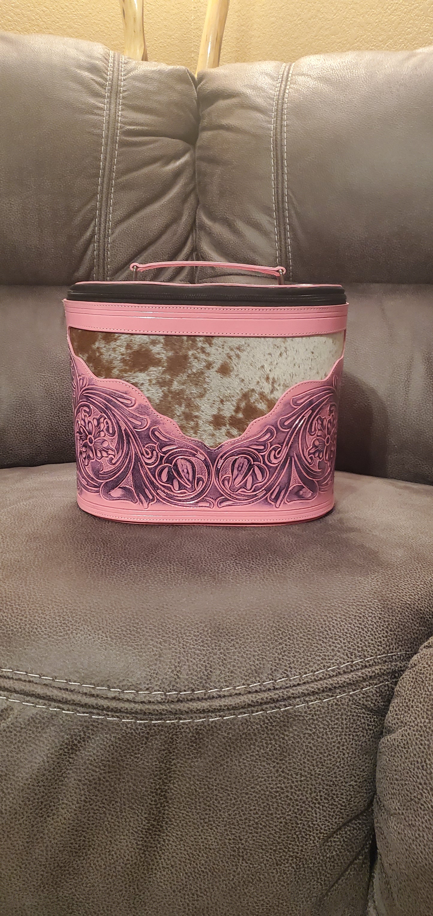 Pink Leather & Cowhide Make-up Tote