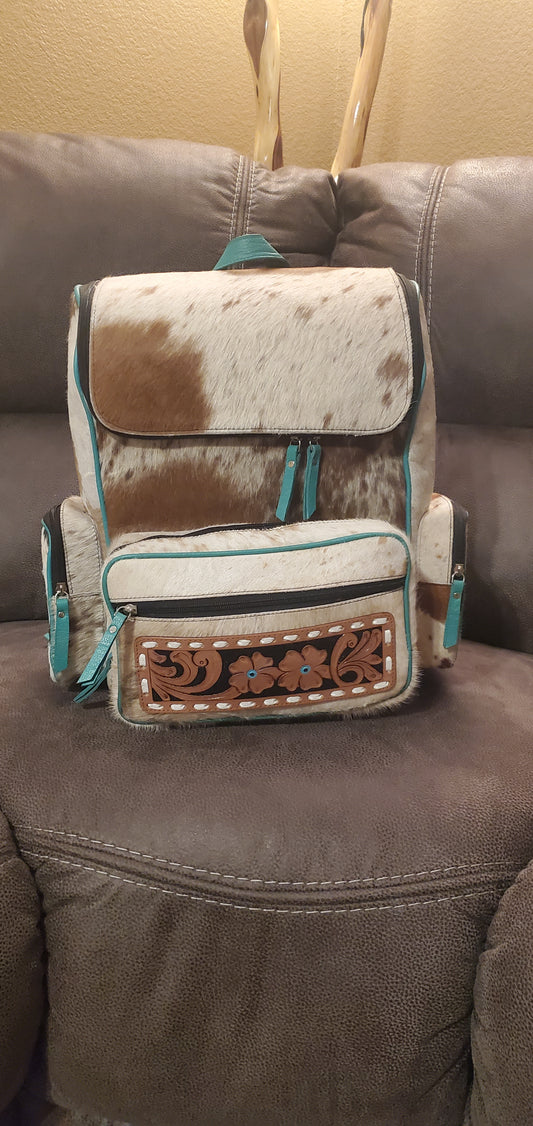 Turquoise Leather Cowhide Multiuse Backpack