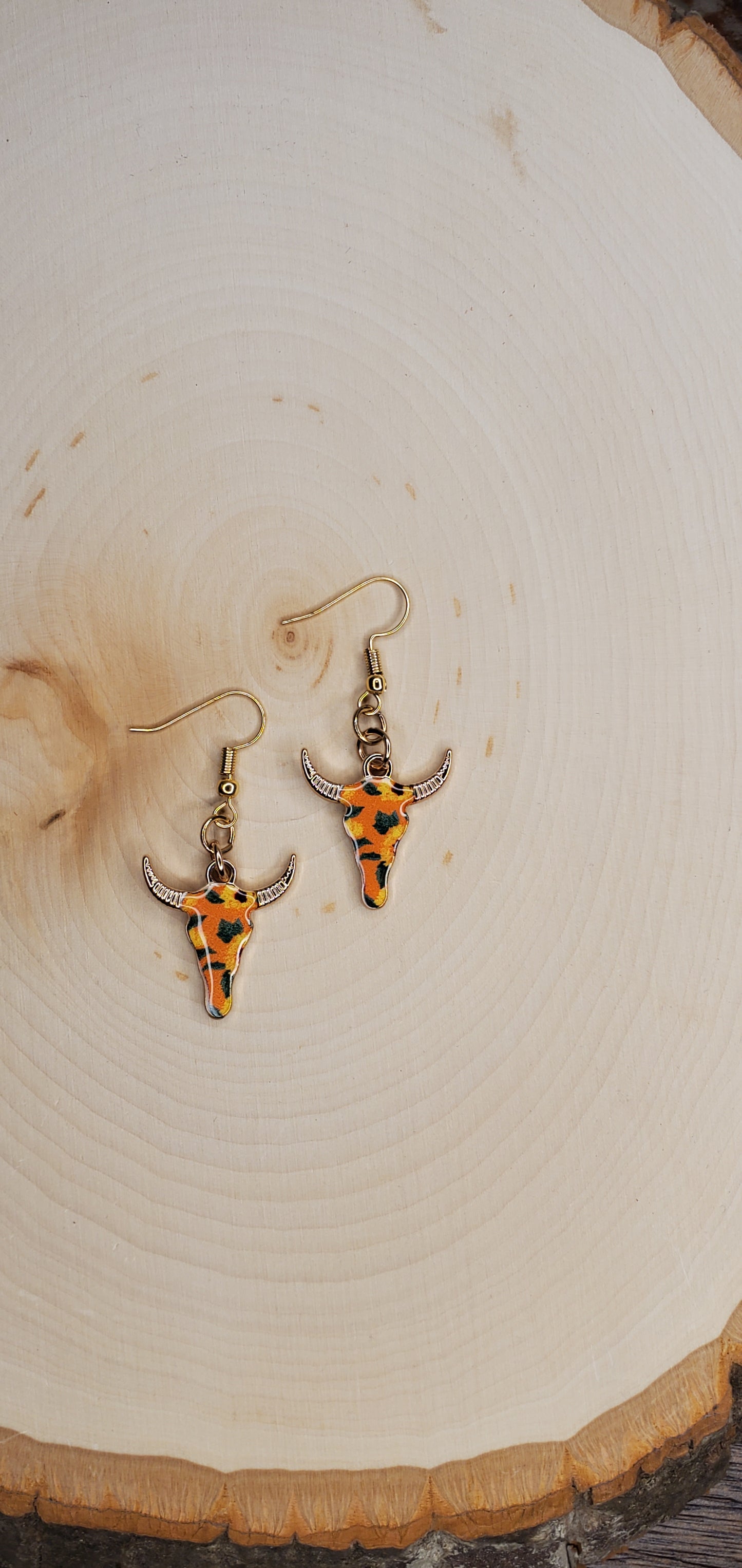 Gold/Orange Steer Head Earrings