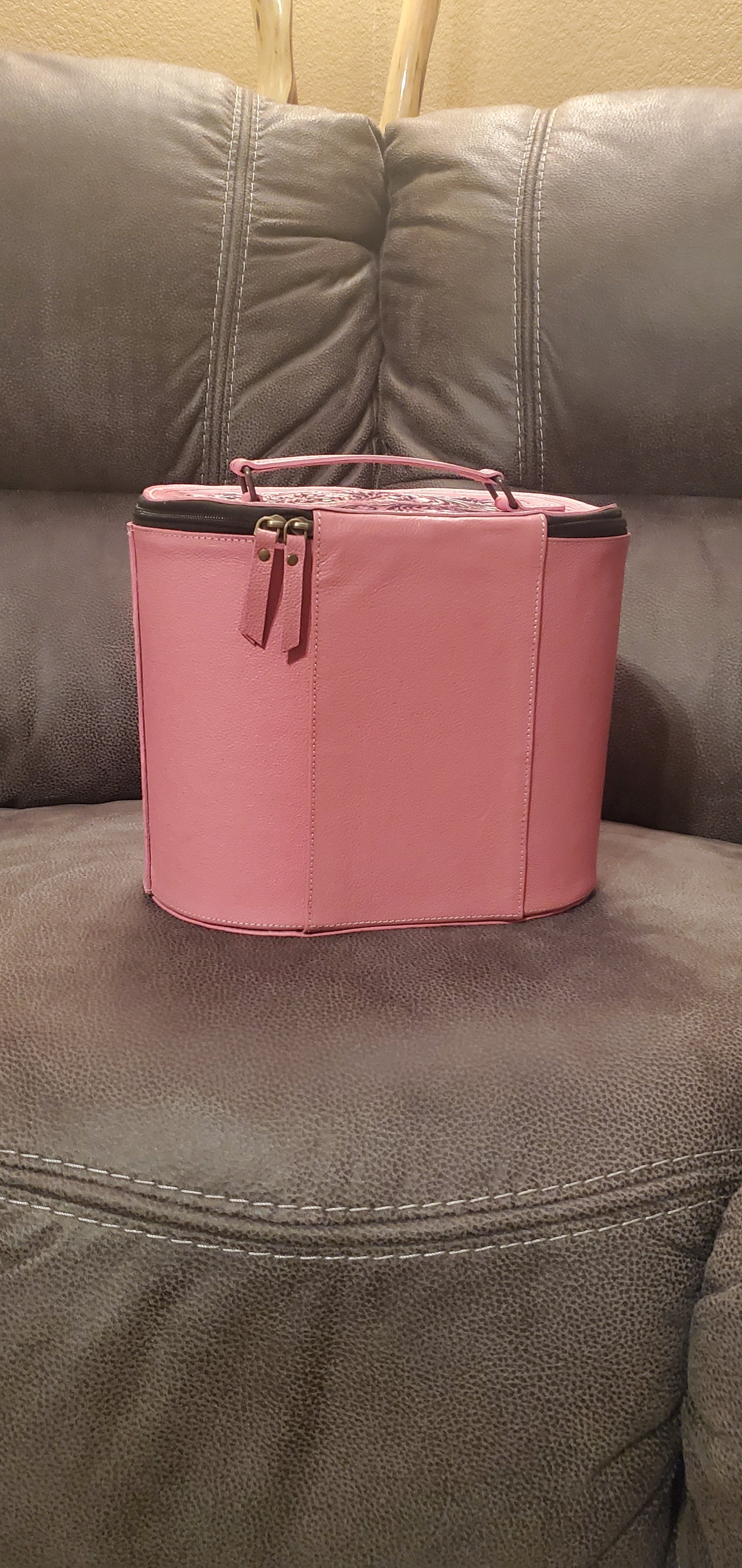 Pink Leather & Cowhide Make-up Tote