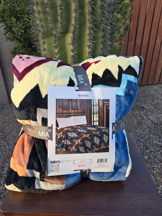 Brown & Blue Aztec King Blanket